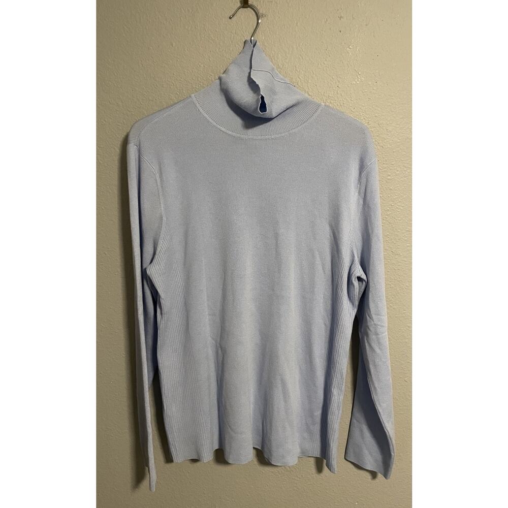 Chicos Womens Top Size 3 US XL Blue Rayon Blend Turtleneck Stretch Long Sleeve
